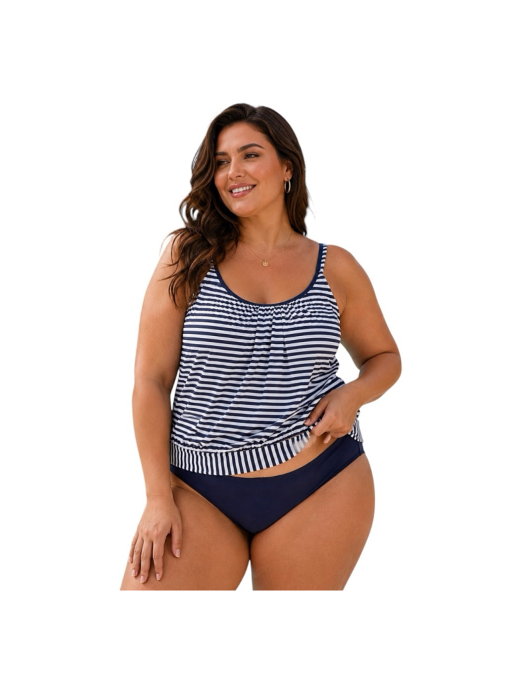 BikinX Nautical Striped Tankini Swimsuit Set XL NWT Navy White Two Piece